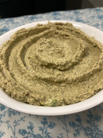 Final whipped dip - avocado cashew dip with purple dead nettles